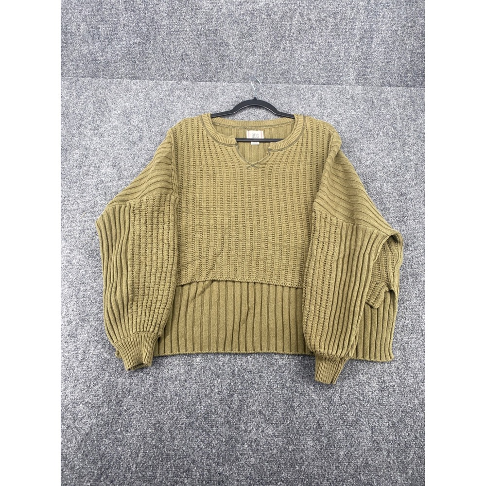 BDG Urban Outfitters Ribbed Knit Sweater Womens XS Olive Green Notch Pullover